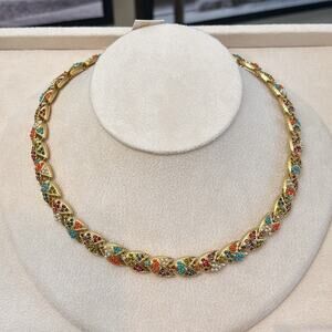 D’Orlan Gold Multicolor Gemstone Necklace - Elegant Women's Jewelry